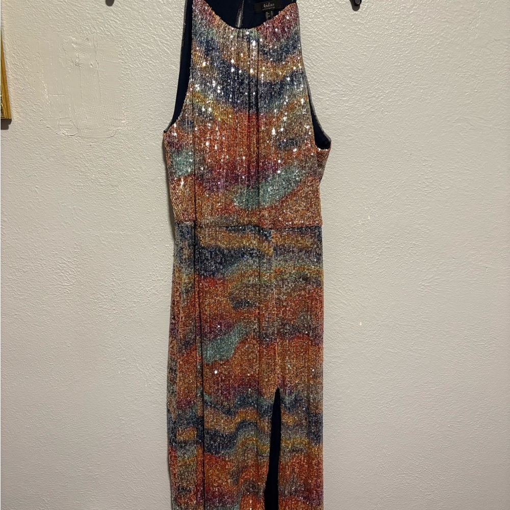 Aidan Mattox Multicolor Sequin Backless Dress